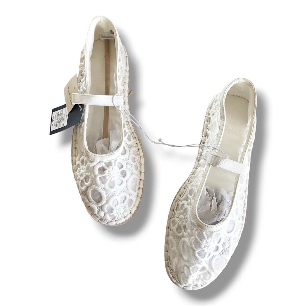 Universal Thread Celia White Floral Lace Mary Jane Espadrille Flats Women's 8.5